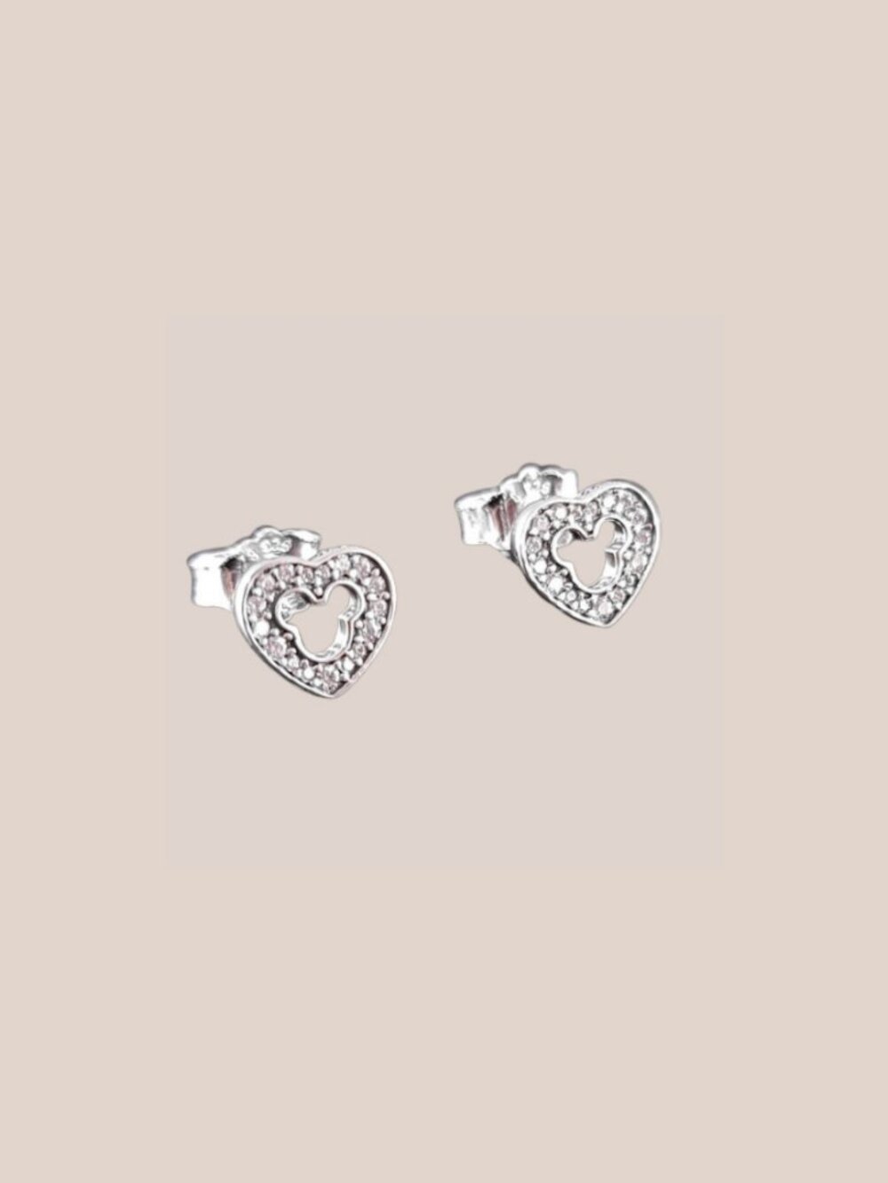 Disney x Pandora Mickey Silhouette Heart Stud Earrings Sterling Silver CZ New